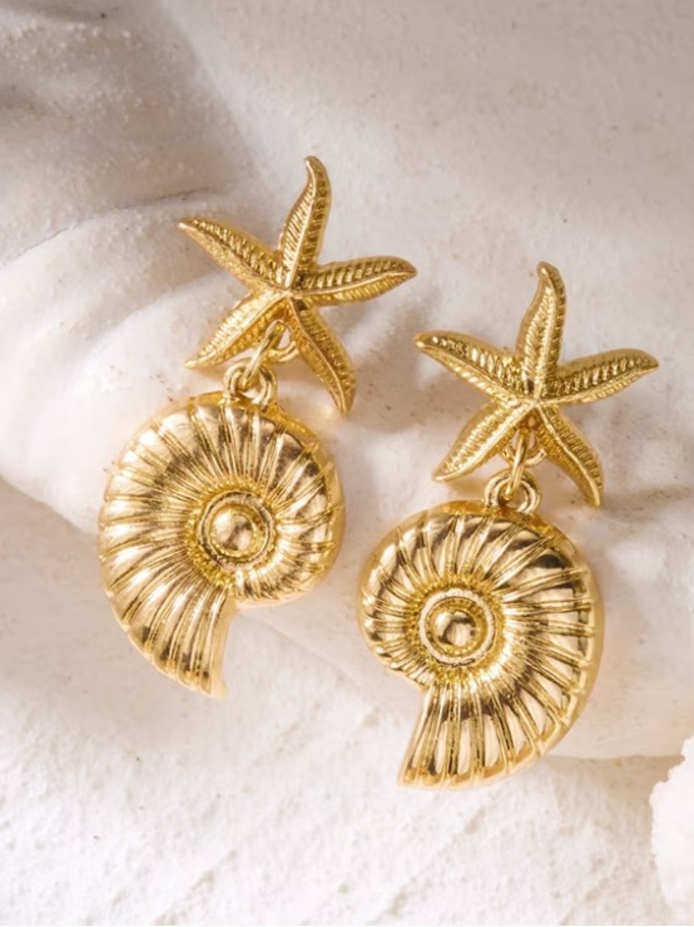 Gold Starfish & Nautilus Drop Earrings - Women Jewelry